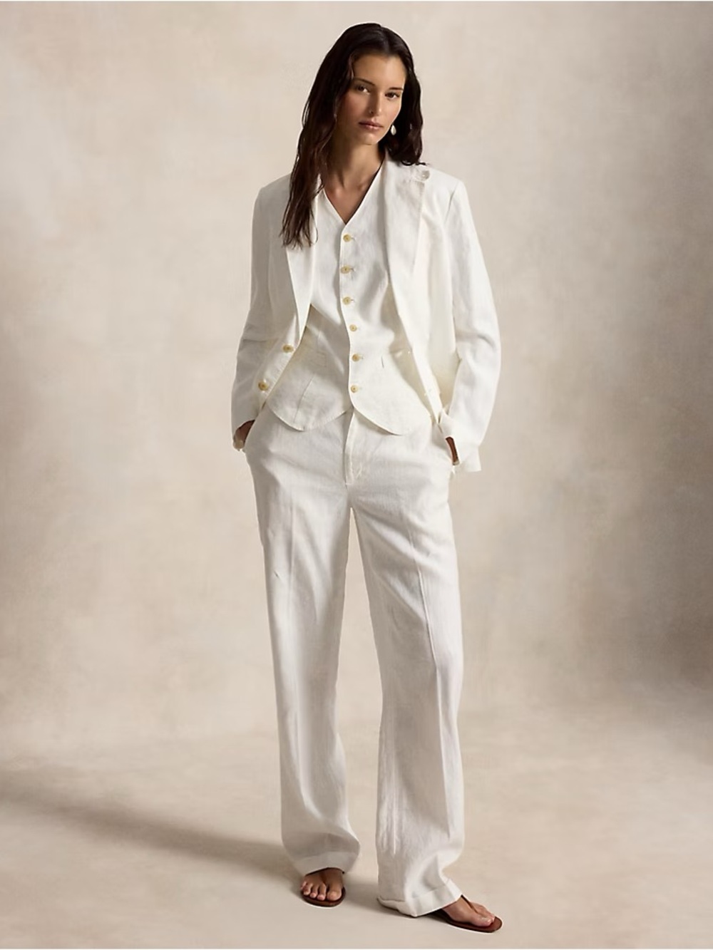 Lauren Ralph Lauren White 100% Linen Pants Size 10 Fully Lined Straight Leg